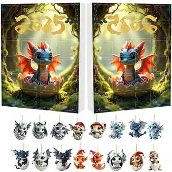 Рождественский Адвент-календарь на 24 дня, подарочная коробка с игрушками, календарь с украшениями в виде драконов, украшение на рождественскую елку для автомобиля, украшения в виде драконов 2025 270x185x35mm