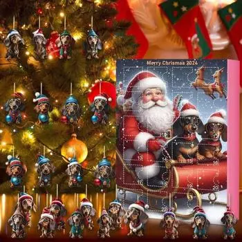 Рождественский адвент-календарь на 24 дня, Рождественский обратный отсчет с акриловыми подвесками в виде собак для детей C