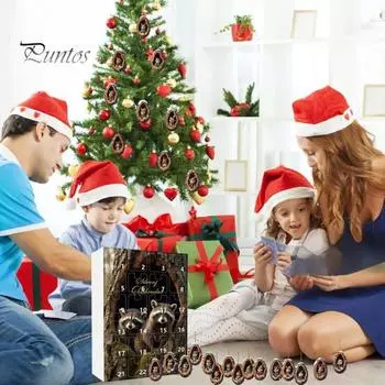 Рождественский Адвент-календарь, набор акриловых украшений 2D, животное в дупле дерева, подвесное украшение, календарь обратного отсчета, праздничные подарки для детей и семьи B