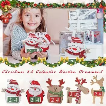 Рождественский адвент-календарь, олень, обратный отсчет до рождественской елки, настольное украшение, креативная скульптура оленя для украшения интерьера, рождественские подарки ручной работы из дерева One Size