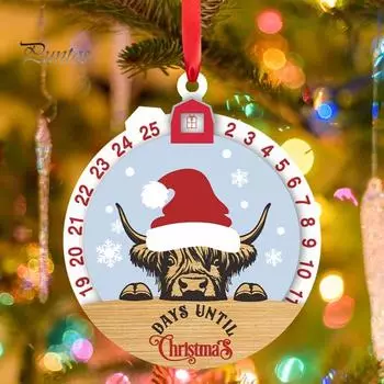Рождественский Адвент-календарь подвесные деревянные украшения в виде коровы и оленя обратный отсчет дней до Рождества знак для украшения стены входной двери дома A