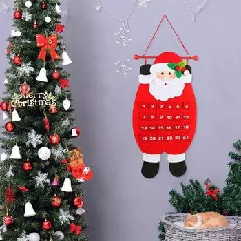 Рождественский Адвент-календарь Рождественский олень Санта Снеговик Подвесной фетровый календарь обратного отсчета с 24 карманами коричневый