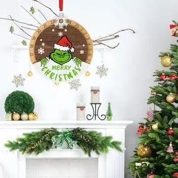 Рождественский Адвент-календарь Рождественский подвесной венок Деревянная вывеска Украшение Дней до Рождества Счетчик Календарь Праздничный домашний декор зелёный