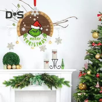 Рождественский Адвент-календарь Рождественский подвесной венок Деревянная вывеска Украшение Дней до Рождества Счетчик Календарь Праздничный домашний декор зелёный