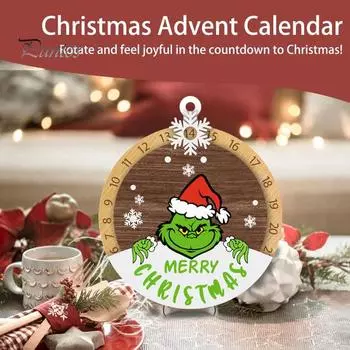 Рождественский Адвент-календарь Рождественский подвесной венок Деревянная вывеска Украшение Дней до Рождества Счетчик Календарь Праздничный домашний декор зелёный