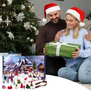 Рождественский адвент-календарь с гномами 2024, обратный отсчет до праздников, плюшевый календарь для кукол, фигурки рождественских гномов для домашнего декора 1 Set