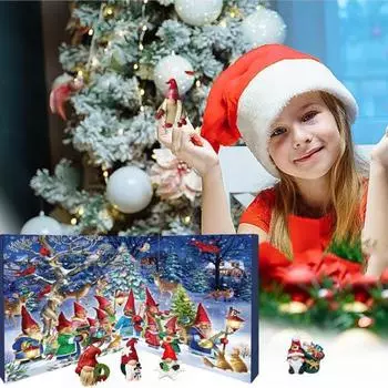 Рождественский адвент-календарь с гномами, рождественский адвент-календарь с фигурками гномов из смолы внутри, 24-дневный рождественский календарь обратного отсчета, подарок для детей A