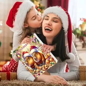 Рождественский адвент-календарь с изображением капибары, 24-дневный обратный отсчет, украшение в виде капибары и шляпы Санты для детей