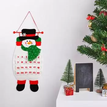 Рождественский Адвент-календарь с изображением оленей, Санты, снеговика, подвесной фетровый календарь обратного отсчета с 24 карманами для украшения стены, двери коричневый