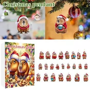 Рождественский адвент-календарь с капибарой, обратный отсчет на 24 дня, украшение в виде капибары с шапками Санты, детское праздничное украшение, подарок для праздничного веселья 1 Set