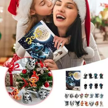 Рождественский адвент-календарь с мультяшным крутым драконом, акриловым украшением, миниатюрной фигуркой дракона, обратным отсчетом для домашнего офиса, декора D