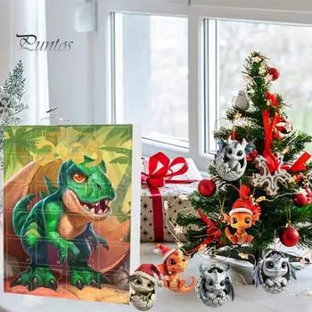 Рождественский адвент-календарь с мультяшным крутым драконом, акриловым украшением, миниатюрной фигуркой дракона, обратным отсчетом для домашнего офиса, декора D