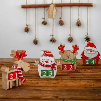 Рождественский Адвент-календарь с подвижным цифровым блоком Санта-Клаус, лось, снеговик, календарь обратного отсчета, рождественская табличка, настольное украшение, орнамент