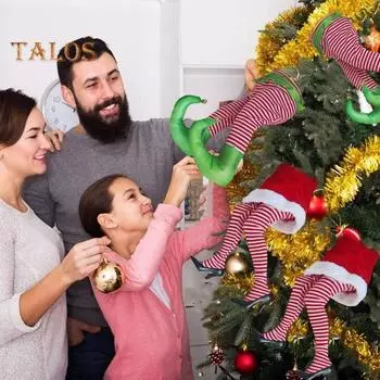 Рождественский эльф, елочное украшение, качающаяся нога эльфа, рождественская верхушка для елки, декоративная гирлянда, подвижная плюшевая нога для вечеринки в честь елки, домашний декор зелёный