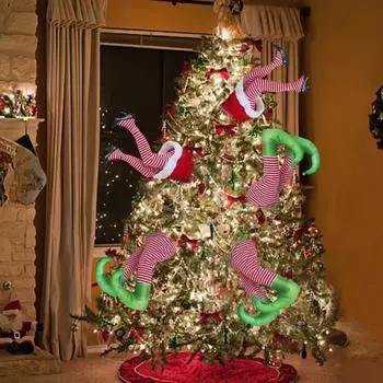 Рождественский эльф, елочное украшение, качающаяся нога эльфа, рождественская верхушка для елки, декоративная гирлянда, подвижная плюшевая нога для вечеринки в честь елки, домашний декор зелёный