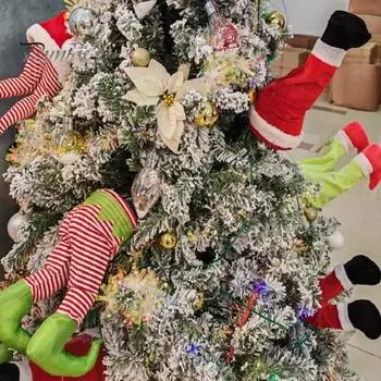 Рождественский эльф, елочное украшение, качающаяся нога эльфа, рождественская верхушка для елки, декоративная гирлянда, подвижная плюшевая нога для вечеринки в честь елки, домашний декор зелёный