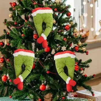 Рождественский эльф, елочные украшения, пушистый зеленый эльф, рука, голова, нога, рождественское украшение для праздничного дома, офиса и вечеринок