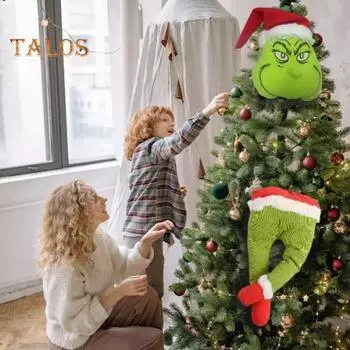 Рождественский эльф, елочные украшения, пушистый зеленый эльф, рука, голова, нога, рождественское украшение для праздничного дома, офиса и вечеринок A