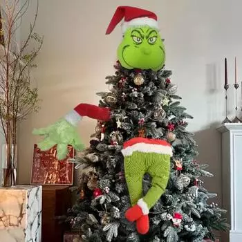 Рождественский эльф, елочные украшения, пушистый зеленый эльф, рука, голова, нога, рождественское украшение для праздничного дома, офиса и вечеринок