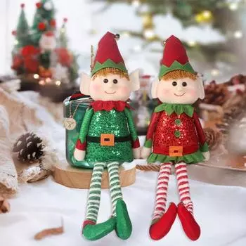 Рождественский эльф, плюшевая мягкая кукла с длинными ногами и шапкой Санты зелёный