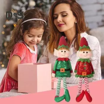 Рождественский эльф, плюшевая мягкая кукла с длинными ногами и шапкой Санты для украшения подоконника, стены, дома, на открытом воздухе зелёный