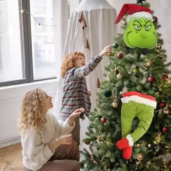 Рождественский эльф, тело, елочные украшения, пушистый зеленый эльф, рука, голова, нога, Рождество A