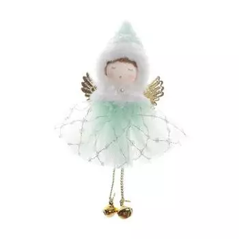 Рождественский Ангел Девушка Висячие Украшения Золотое Крыло Плюшевая Остроконечная Шляпа Тюлевая Юбка С Блестками Колокольчик Длинные Ноги Праздничная Рождественская Елка Девушка Кукла Подвеска Дети белый