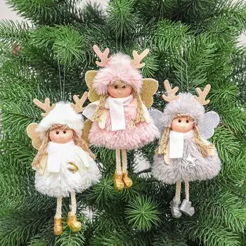 Рождественский ангел-подвеска, милая плюшевая кукла, украшения для рождественской елки для украшения дома, вечеринки, рождественское украшение, детский подарок Noel 2022 18*8.5cm