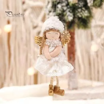 Рождественский ангел, подвесное украшение, кружевное платье, золотое крыло, плюшевая шляпа с длинными ногами, улыбающееся лицо, кукла, подвеска в виде рождественской елки, очаровательный детский подарок розовый