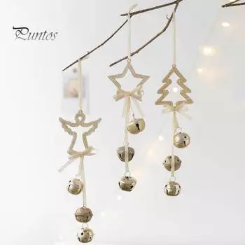 Рождественский ангел, подвесное украшение с лентой, колокольчики, многоразовая рождественская елка, полое деревянное дерево, звездный орнамент, кулон, праздничный подарок, праздничный декор Angel