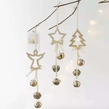 Рождественский ангел, подвесное украшение с лентой, колокольчики, многоразовая рождественская елка, полое деревянное дерево, звездный орнамент, кулон, праздничный подарок, праздничный декор Angel