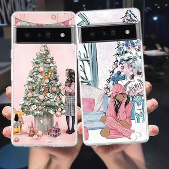 Рождественский арт для девочек с кофе для Google Pixel 8 7 6 Pro 6A 5 4 5A 4A 3A XL 5G чехол для телефона силиконовый противоударный прозрачный чехол из ТПУ Pixel 8