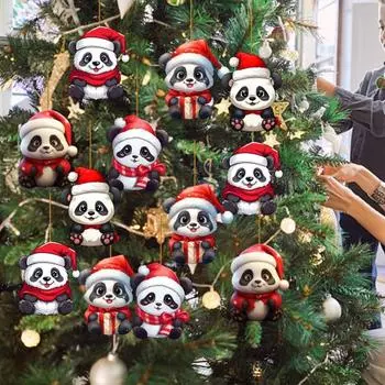 Рождественский автомобиль с пандой, элегантное украшение, акриловое рождественское очаровательное украшение для елочных украшений, индивидуальный стиль A
