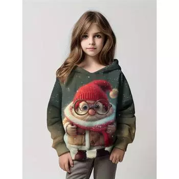 Рождественский балахон для девочек с милым рисунком Санты, легкая толстовка с капюшоном и длинными рукавами, верхняя одежда, подарок на осень и зиму 160cm