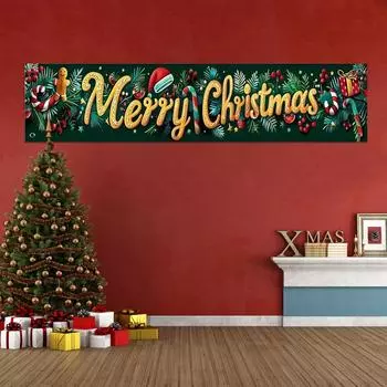 Рождественский баннер с надписью «Счастливого Рождества» подходит для внутреннего и наружного оформления One Size зелёный