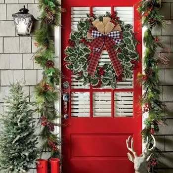 Рождественский бант, плетеный вручную, в клетку, бант, украшение на рождественскую елку, подарочная коробка, венок A