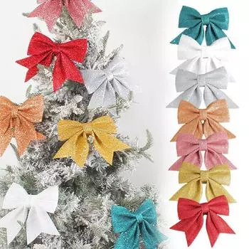 Рождественский бант Рождественская елка Топпер Блестящий бант с блестками Праздничное украшение для вечеринки