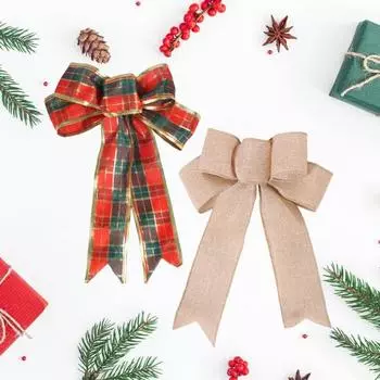 Рождественский бант-украшение ручной работы из мешковины бант-украшение для подарка своими руками