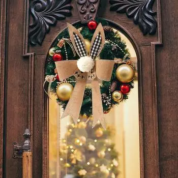 Рождественский бант-украшение в виде уха Рождественская лента Клетчатый бант ручной работы One Size