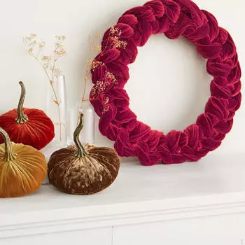 Рождественский бархатный венок, украшение на входную дверь, венок для подвешивания 30x30x5cm_Red