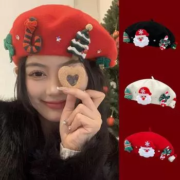 Рождественский берет, винтажная женская зимняя теплая шапка, студенческая кепка, шляпы художника для женщин, одежда, рождественское украшение на год
