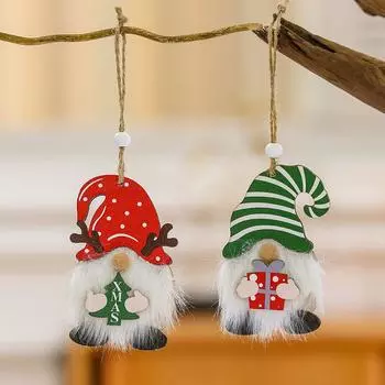 Рождественский безликий старик деревянный кулон объятия подарок с бисером подвесной рождественский елочный маленький кулон украшение striped hat зелёный