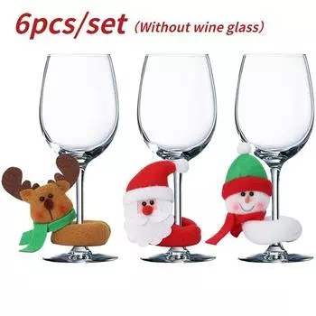 Рождественский бокал для вина, крышка, Санта-Клаус, Лось, Снеговик, крышка для вина, бирки, украшение, Рождественский Новый год, декор стола Santa Claus-6Pcs