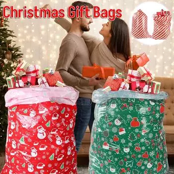 Рождественский большой подарочный пакет на шнурке, сумка для конфет 2025, веселое рождественское украшение для дома, большая новогодняя упаковка для печенья Navidad 3PCS-1SET