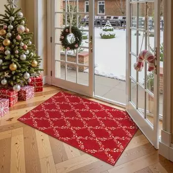 Рождественский ботанический цветочный ромбовидный красный коврик для гостиной, спальни, рождественский декор для дома, входная дверь, рождественский ковер 40X60cm-16x24in