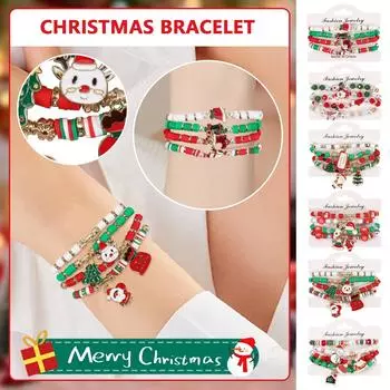 Рождественский браслет, регулируемый браслет, снеговик, рождественская елка, старик, оленьи рога, подарочный браслет с подвеской One Size