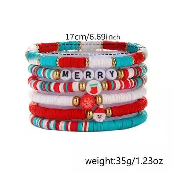 Рождественский браслет Рождественский Санта Рождественская елка Снежинка Снеговик Подвеска Штабелируемый браслет Рождественский браслет