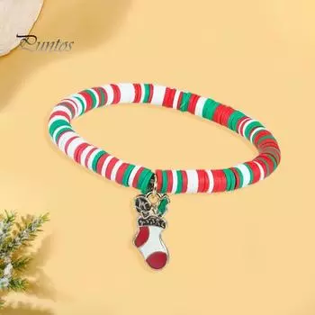 Рождественский браслет с подвеской в виде Санты, разноцветный мягкий глинистый браслет ручной работы с бусинами, украшения для девочек, детский рождественский подарок 17