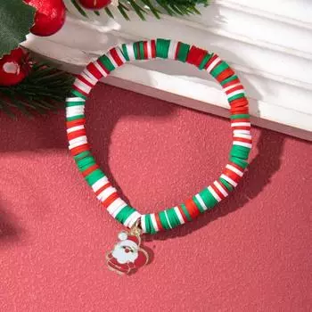 Рождественский браслет с подвеской в виде Санты, разноцветный мягкий глинистый браслет ручной работы с бусинами 17