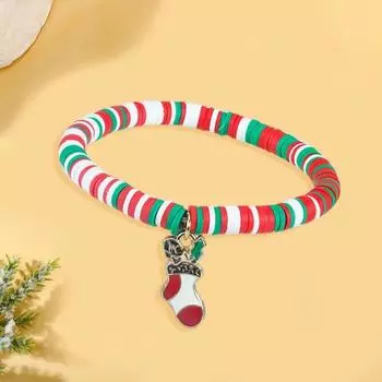 Рождественский браслет Yousheng с подвеской Санта-Клауса, разноцветный мягкий глинистый браслет ручной работы с бусинами, ювелирные изделия для девочек, детский рождественский подарок 17